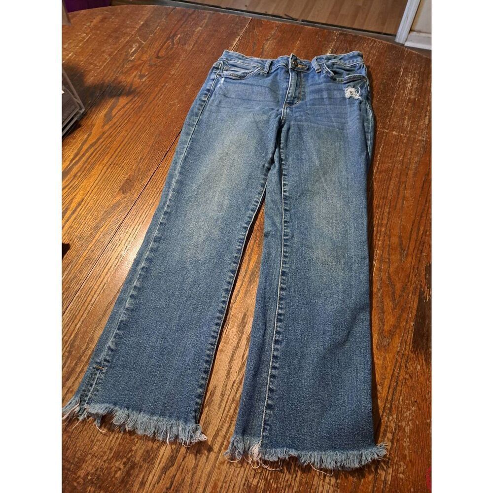 Sam Edelman Stiletto Crop Boot High Rise Distressed Denim Blue Jeans Waist 29